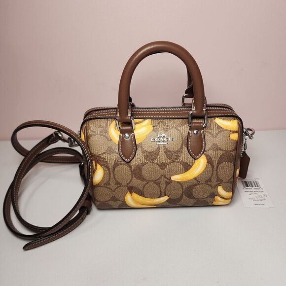 NWT Coach CR246 Mini Rowan Crossbody Signature Canvas With Banana Print Khaki - Picture 1 of 6
